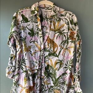 Tropical Print Button-Up Shirt